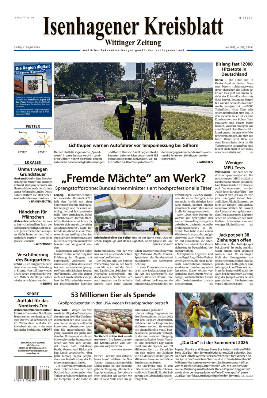 Isenhagener Kreisblatt vom Freitag, 07.08.2026