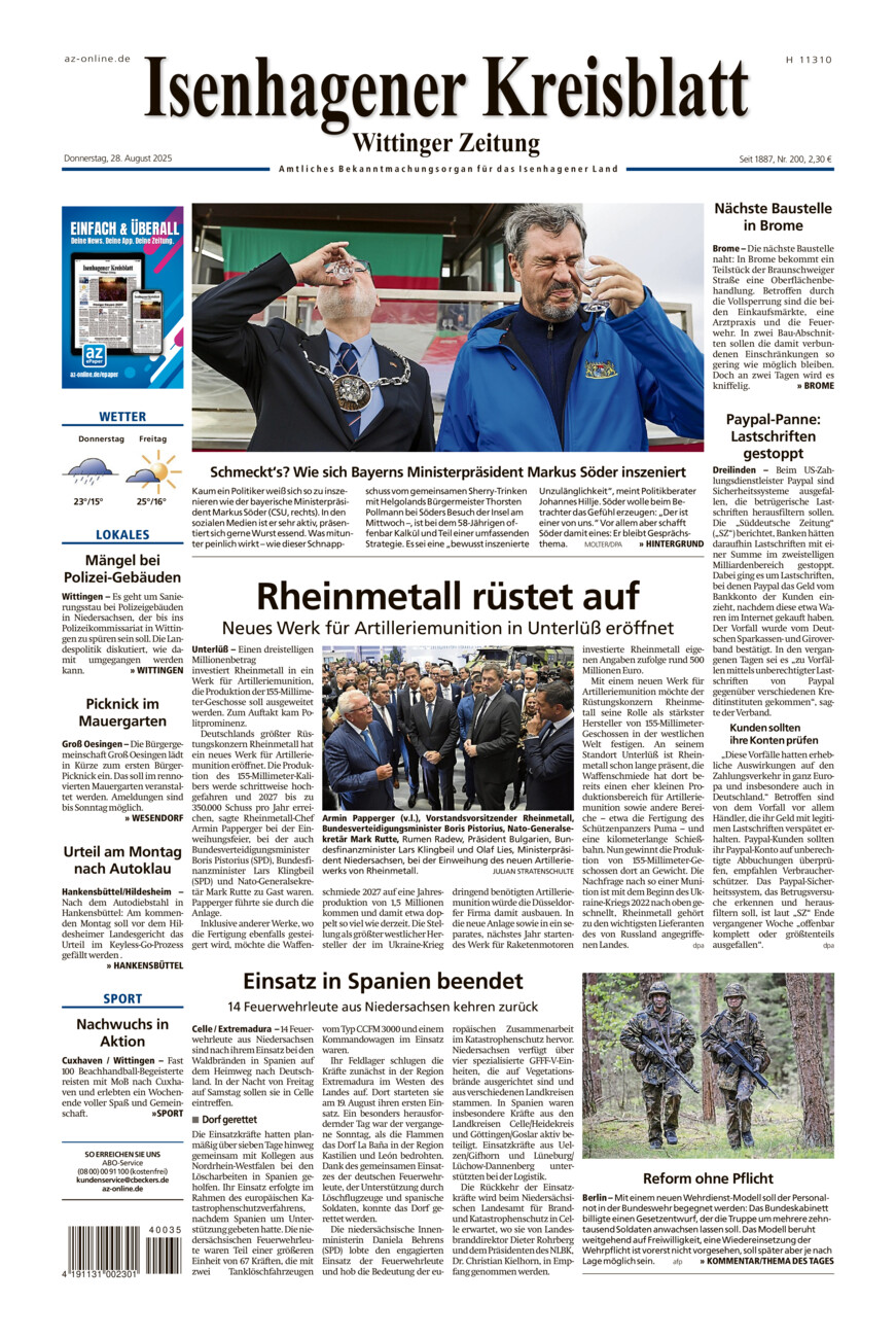 Isenhagener Kreisblatt vom Donnerstag, 28.08.2025