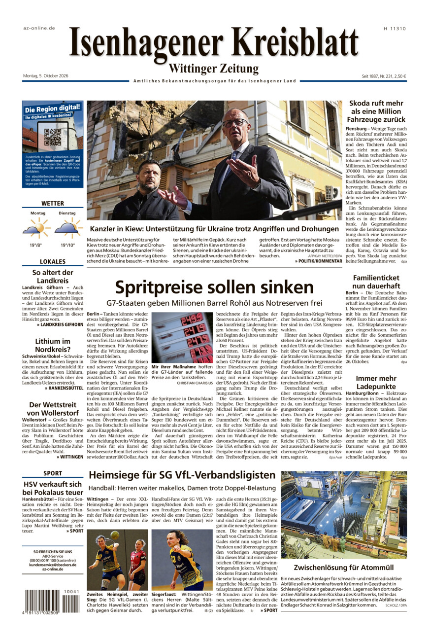 Isenhagener Kreisblatt vom Montag, 05.10.2026