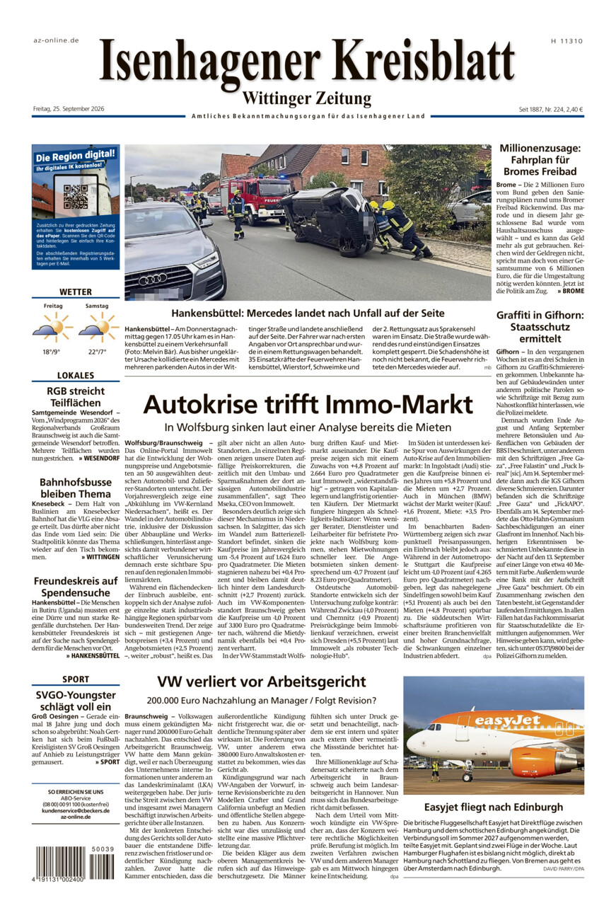 Isenhagener Kreisblatt vom Freitag, 25.09.2026