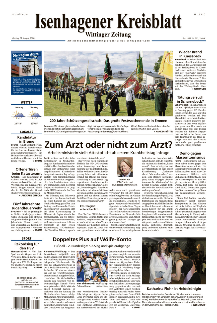 Isenhagener Kreisblatt vom Montag, 31.08.2026