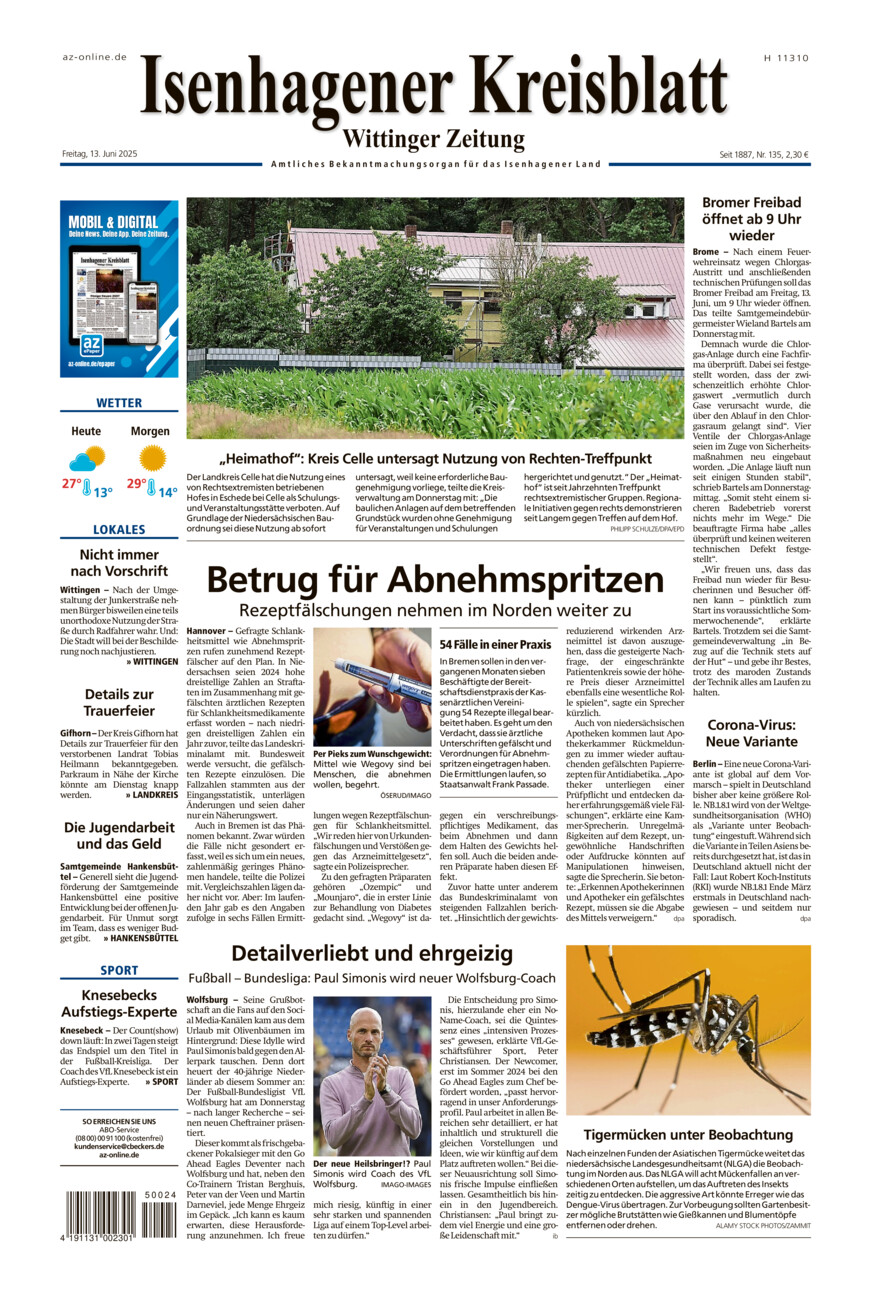 Isenhagener Kreisblatt vom Freitag, 13.06.2025