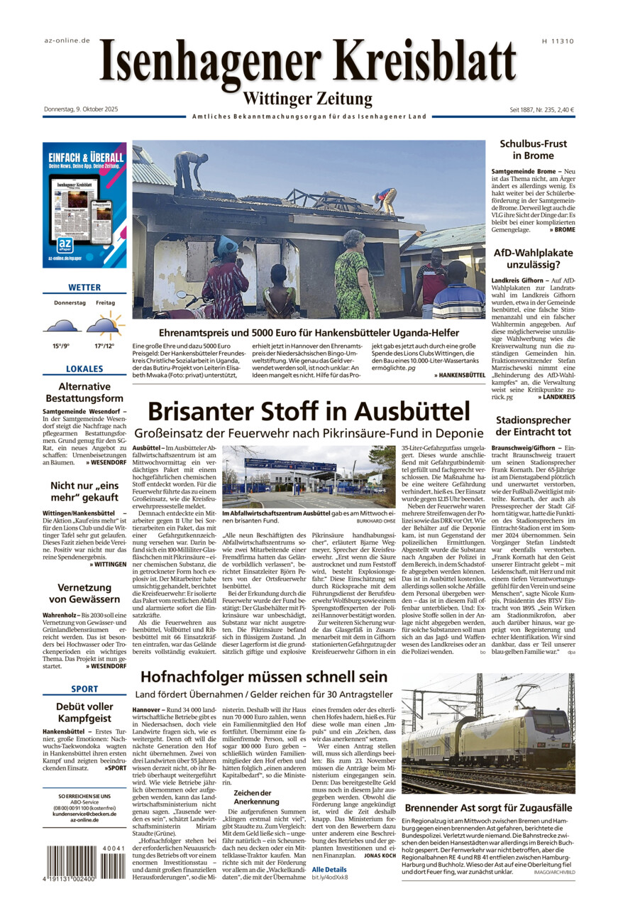 Isenhagener Kreisblatt vom Donnerstag, 09.10.2025