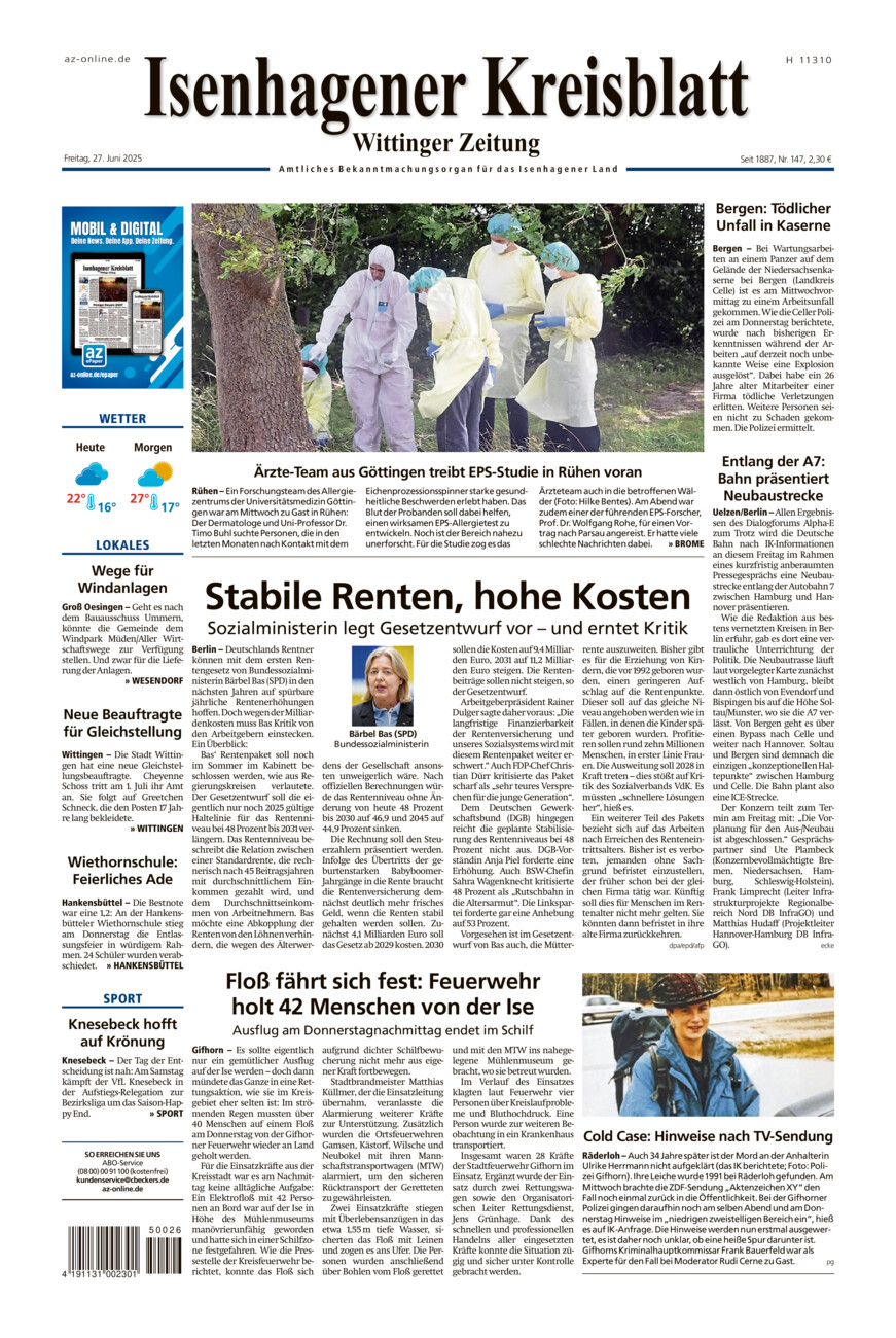 Isenhagener Kreisblatt vom Freitag, 27.06.2025