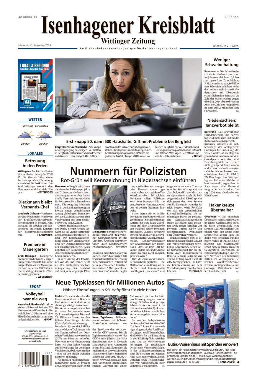 Isenhagener Kreisblatt vom Mittwoch, 10.09.2025