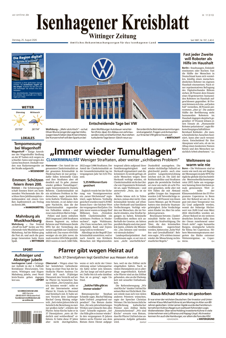 Isenhagener Kreisblatt vom Dienstag, 25.08.2026