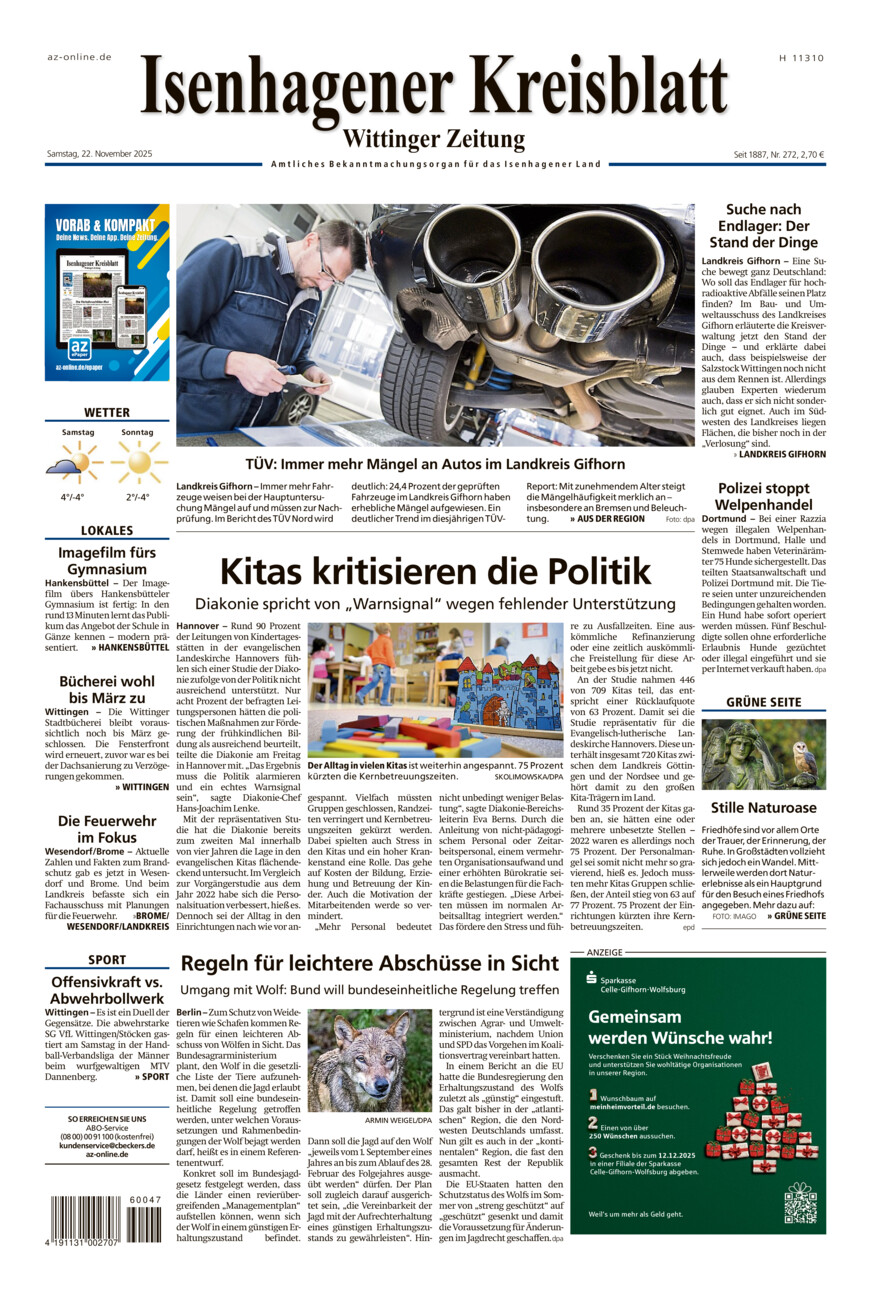 Isenhagener Kreisblatt vom Samstag, 22.11.2025