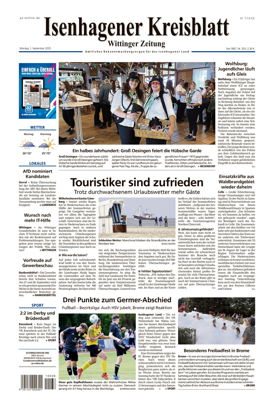 Isenhagener Kreisblatt vom Montag, 01.09.2025