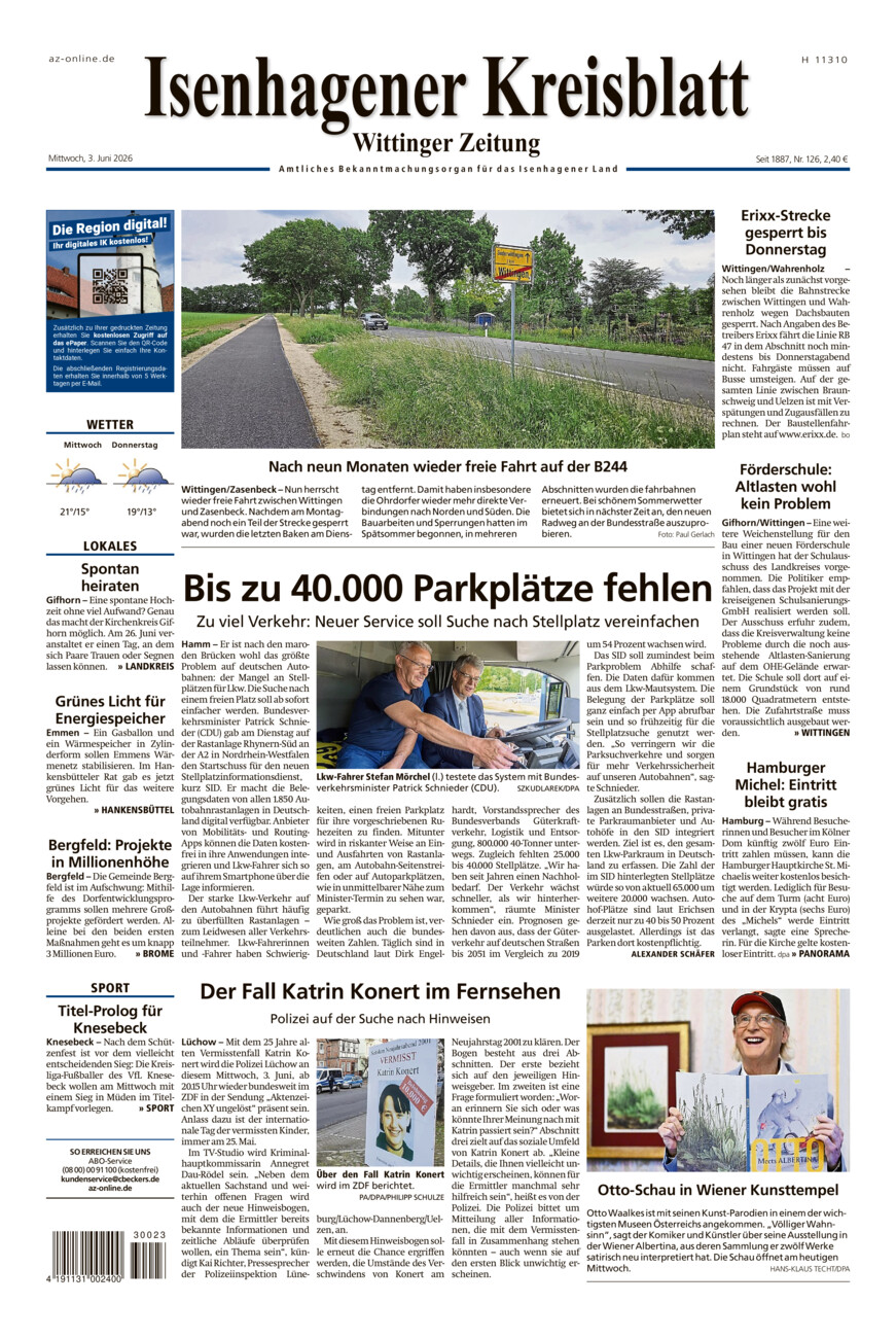 Isenhagener Kreisblatt vom Mittwoch, 03.06.2026