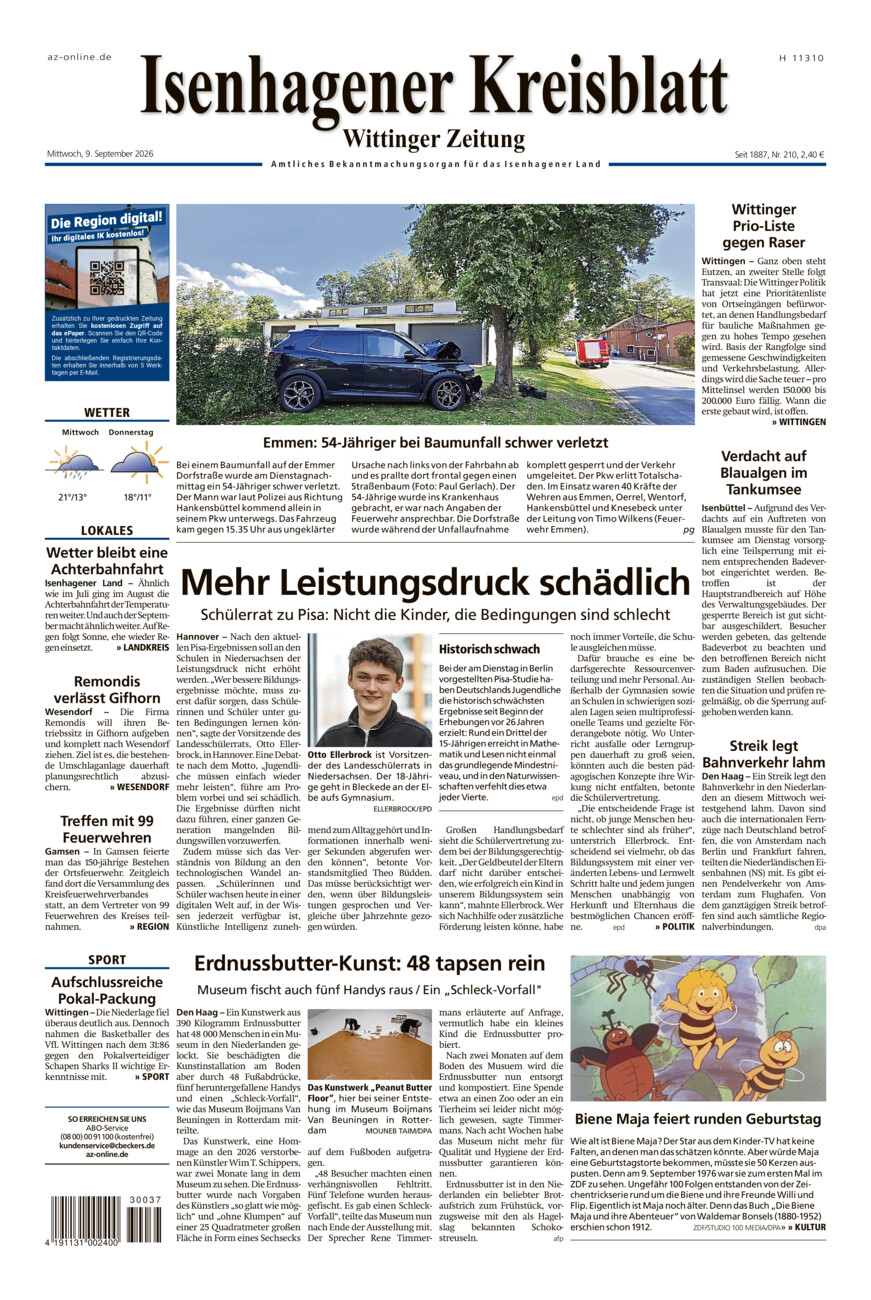 Isenhagener Kreisblatt vom Mittwoch, 09.09.2026