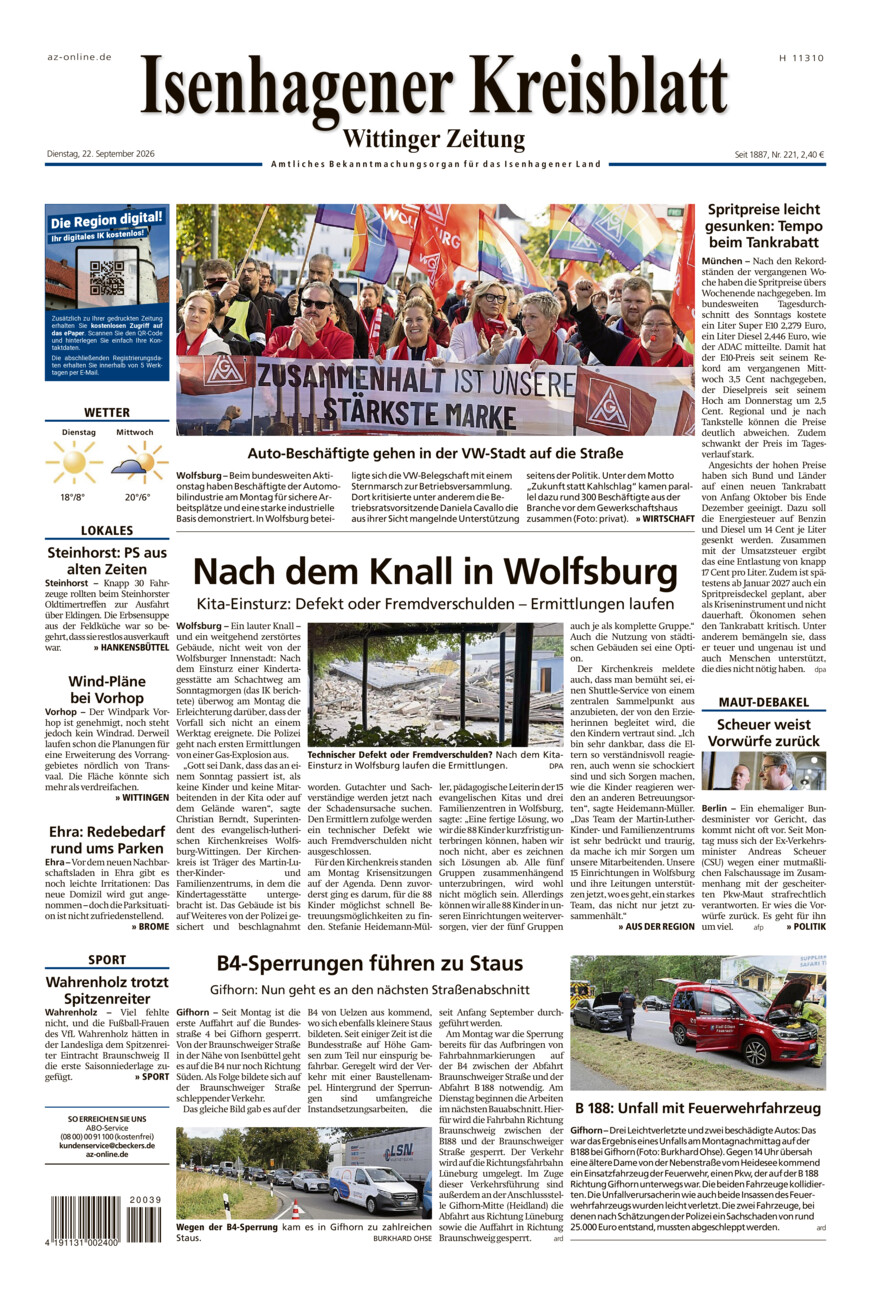 Isenhagener Kreisblatt vom Dienstag, 22.09.2026