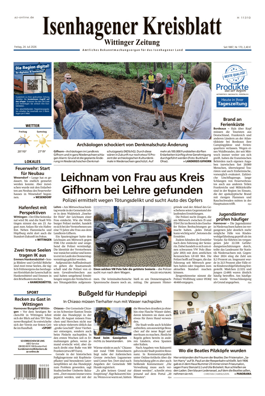 Isenhagener Kreisblatt vom Freitag, 24.07.2026