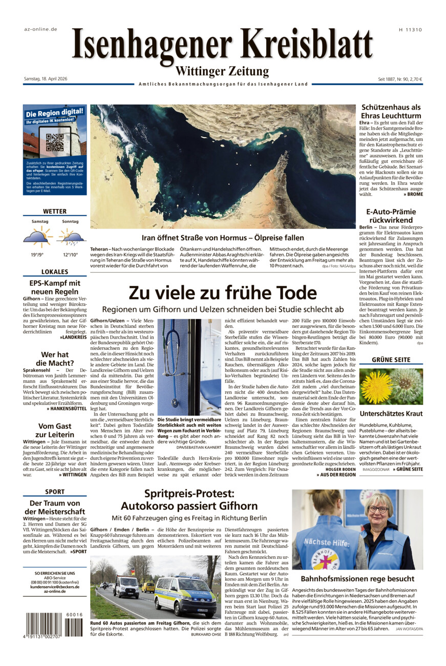 Isenhagener Kreisblatt vom Samstag, 18.04.2026