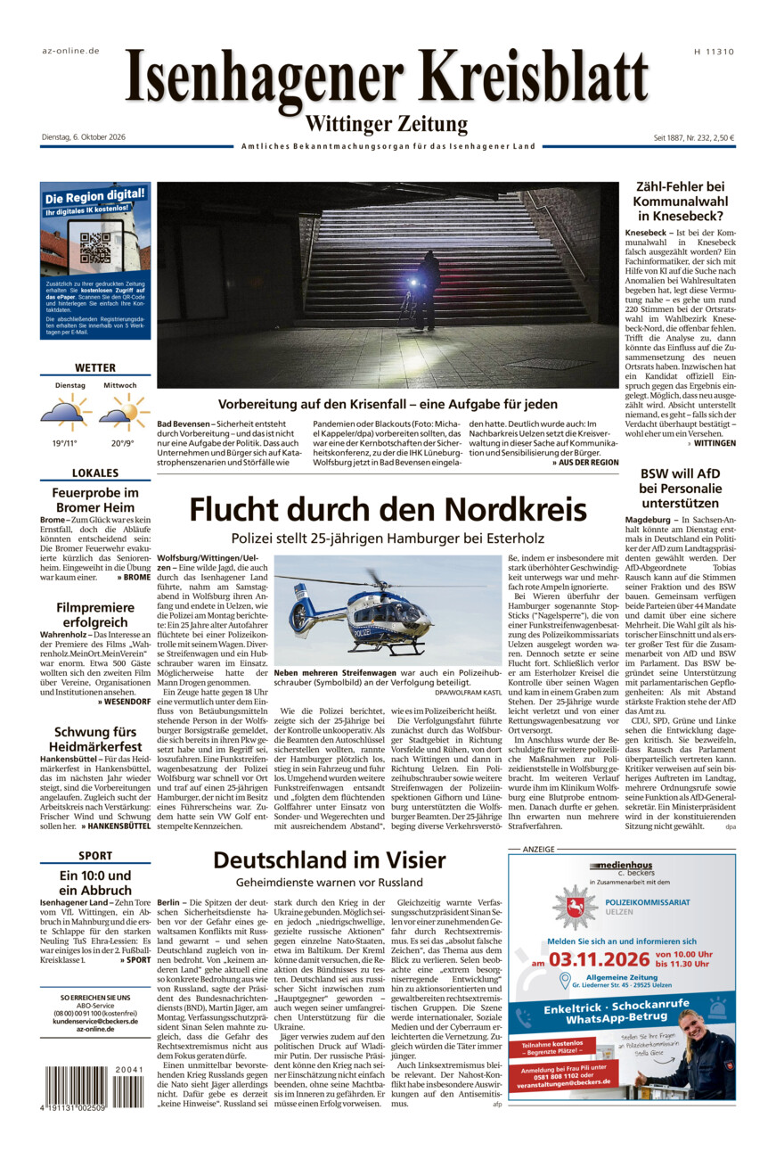 Isenhagener Kreisblatt vom Dienstag, 06.10.2026