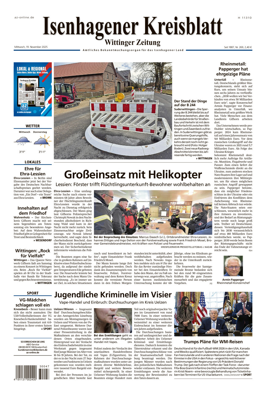 Isenhagener Kreisblatt vom Mittwoch, 19.11.2025