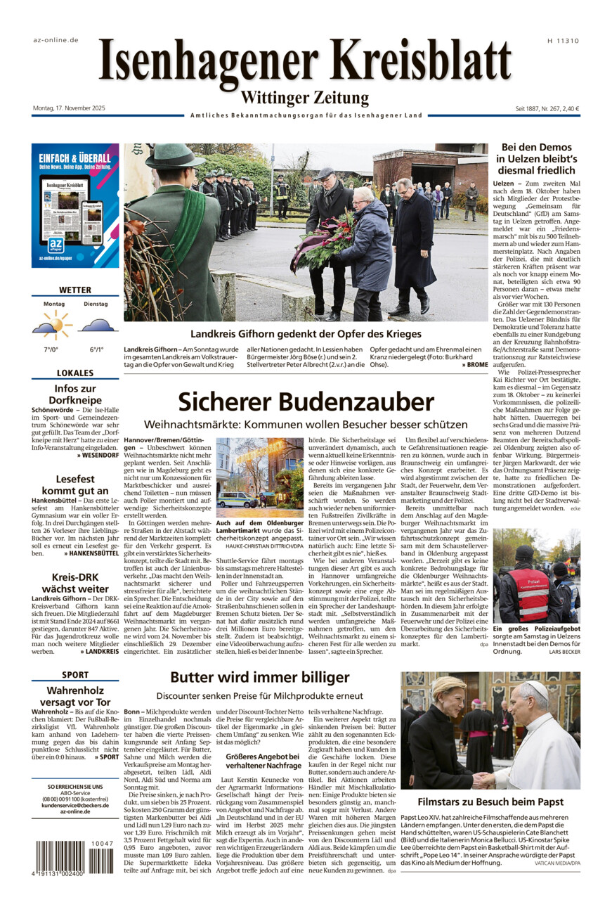 Isenhagener Kreisblatt vom Montag, 17.11.2025