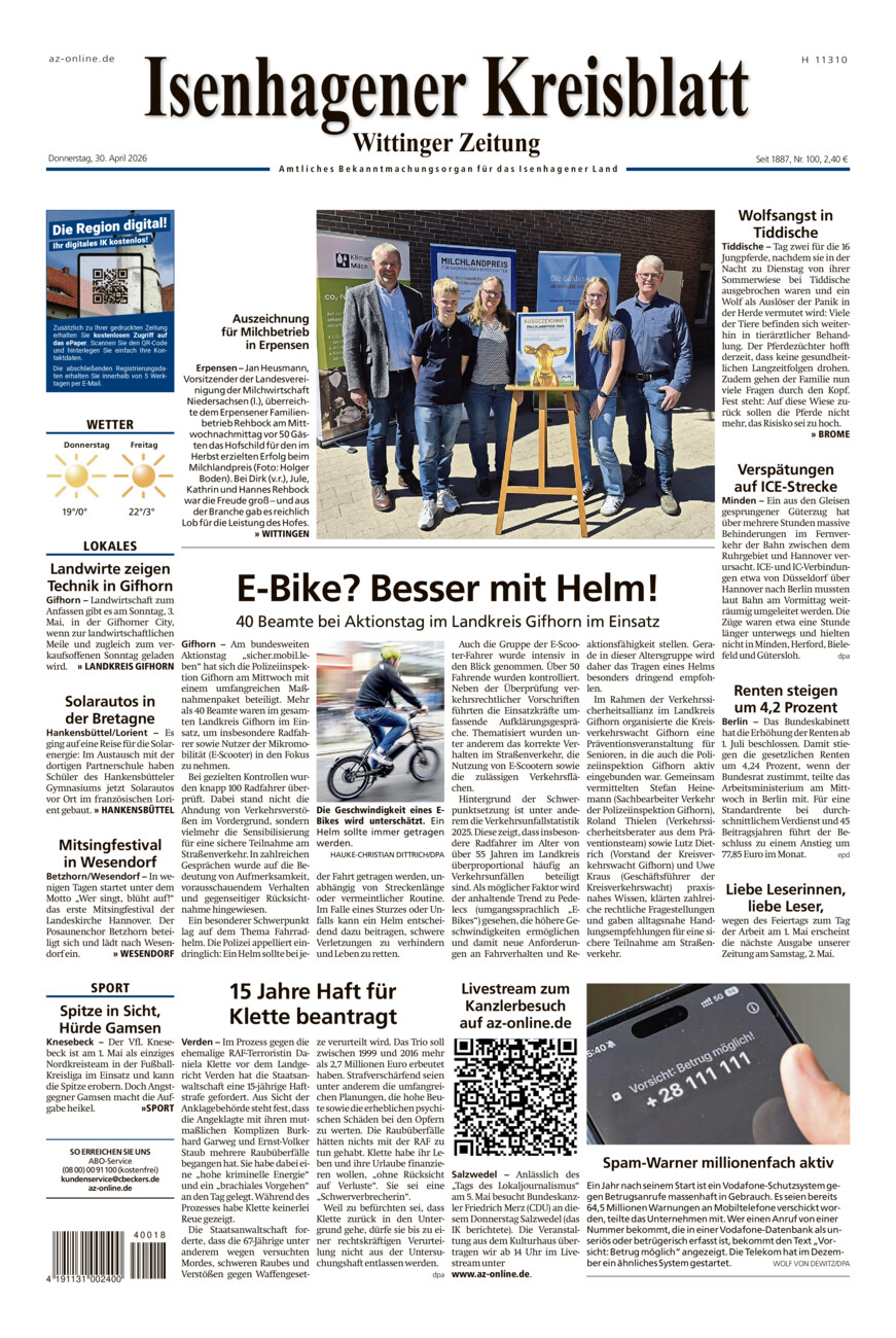 Isenhagener Kreisblatt vom Donnerstag, 30.04.2026
