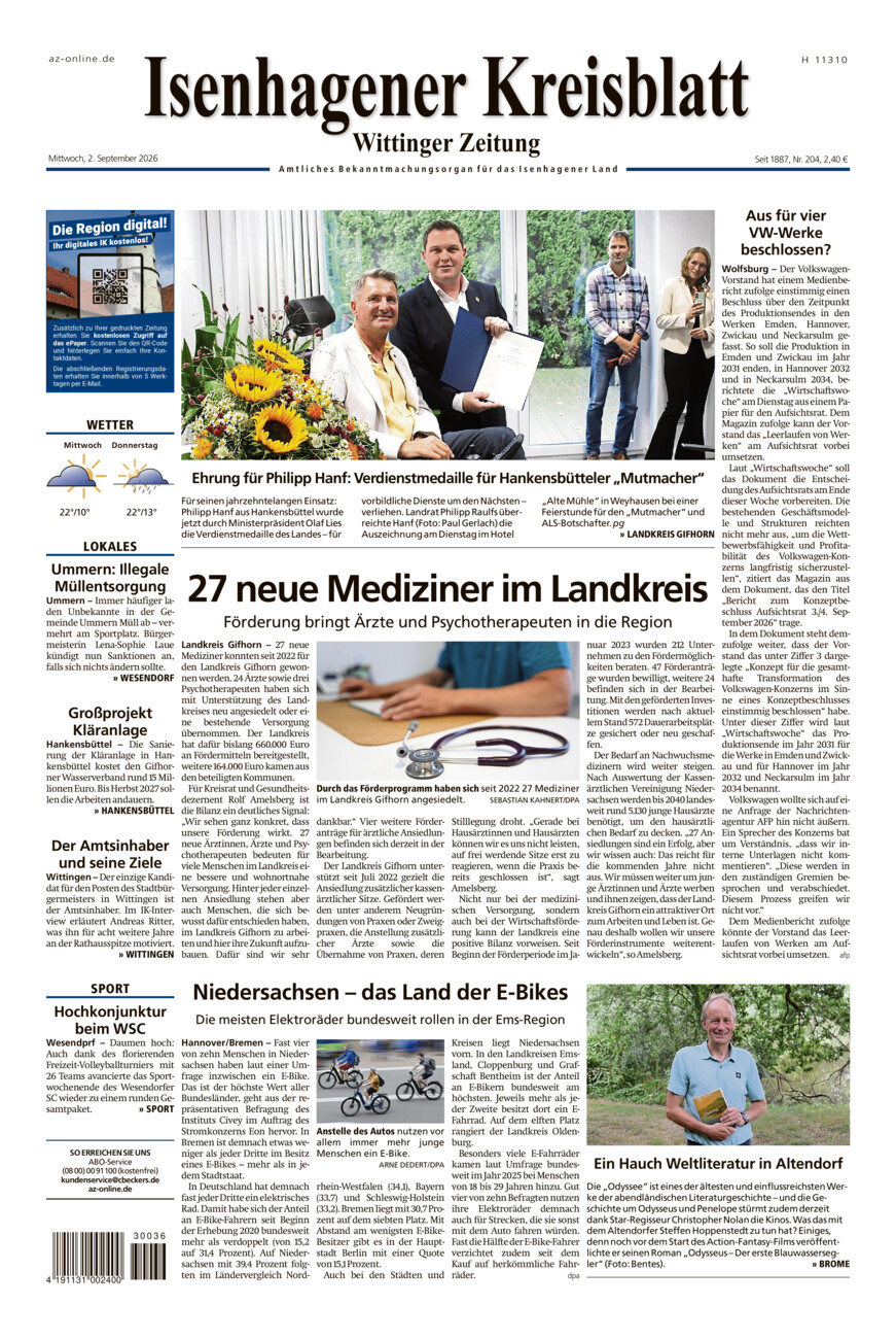 Isenhagener Kreisblatt vom Mittwoch, 02.09.2026