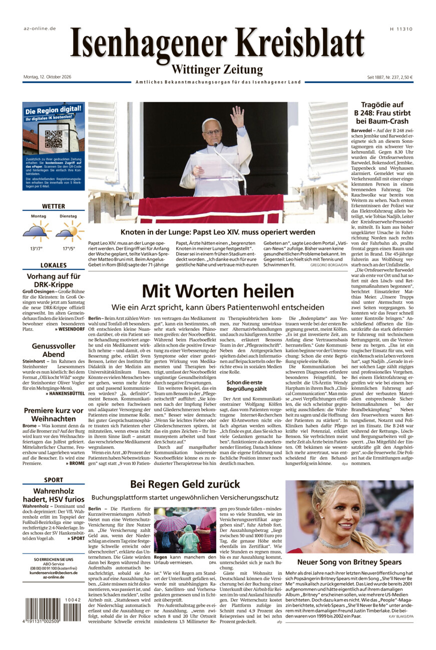 Isenhagener Kreisblatt vom Montag, 12.10.2026
