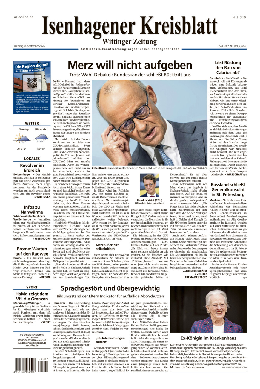 Isenhagener Kreisblatt vom Dienstag, 08.09.2026