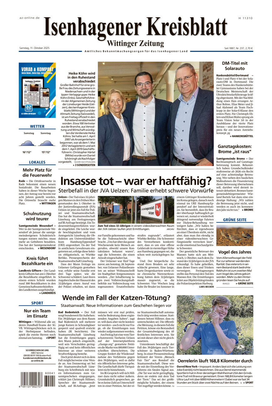 Isenhagener Kreisblatt vom Samstag, 11.10.2025