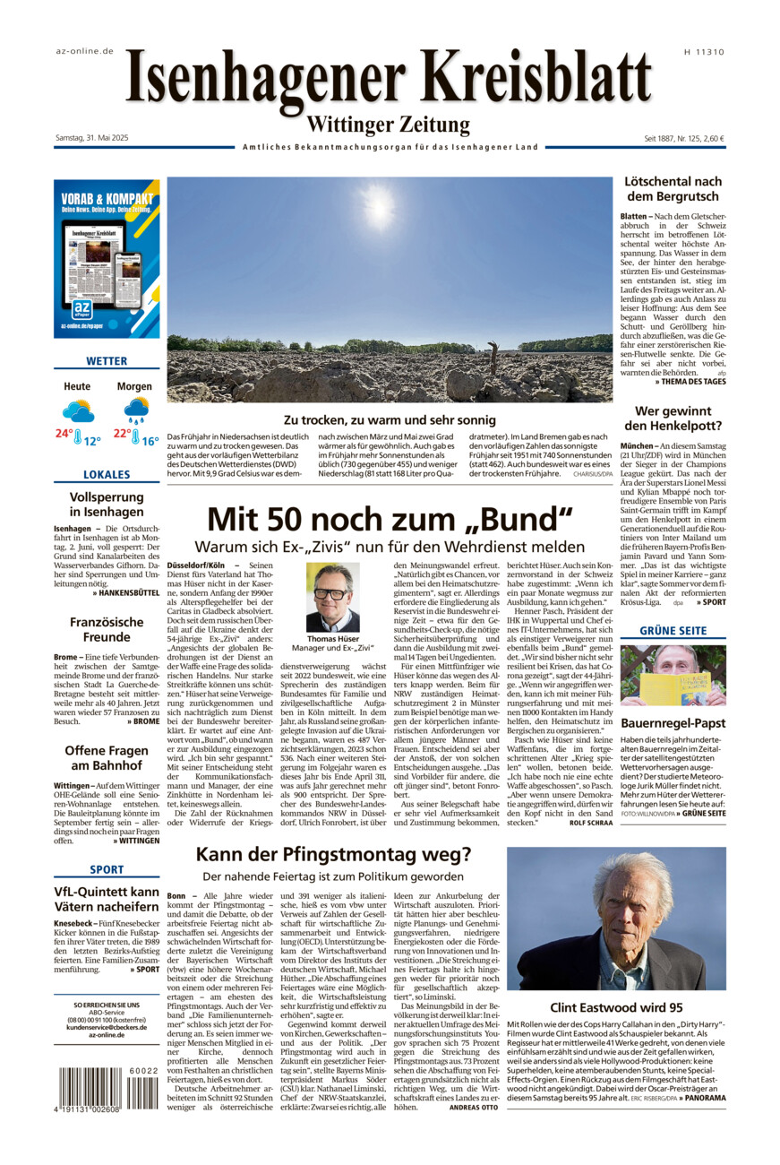 Isenhagener Kreisblatt vom Samstag, 31.05.2025