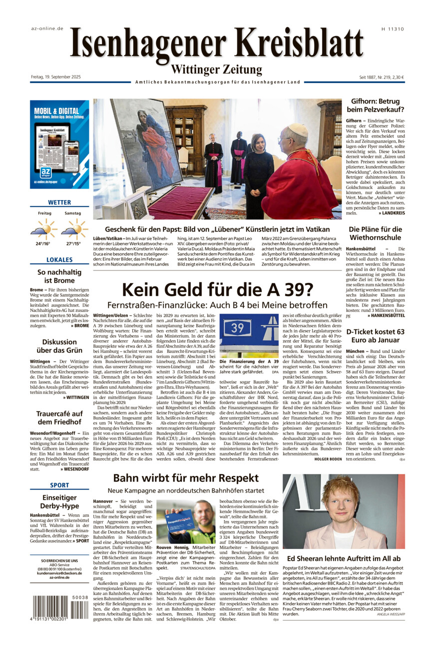 Isenhagener Kreisblatt vom Freitag, 19.09.2025