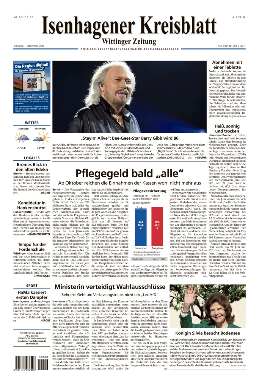 Isenhagener Kreisblatt vom Dienstag, 01.09.2026