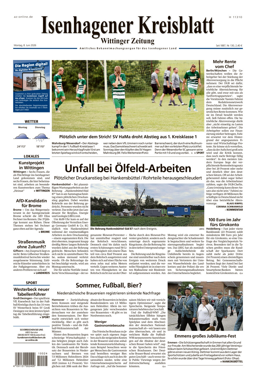 Isenhagener Kreisblatt vom Montag, 08.06.2026