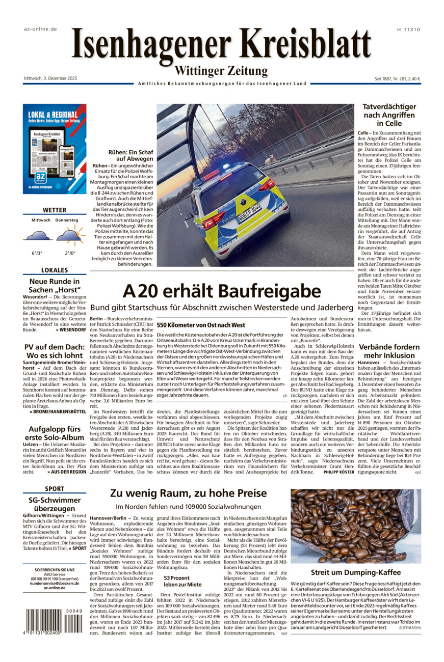 Isenhagener Kreisblatt vom Mittwoch, 03.12.2025