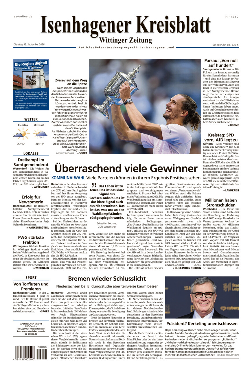 Isenhagener Kreisblatt vom Dienstag, 15.09.2026