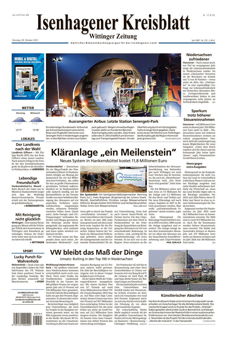 Isenhagener Kreisblatt vom Dienstag, 28.10.2025