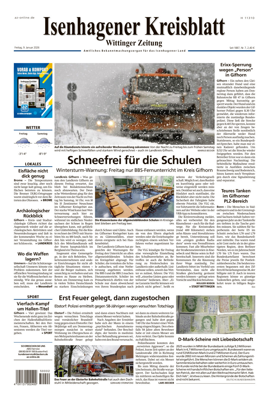 Isenhagener Kreisblatt vom Freitag, 09.01.2026