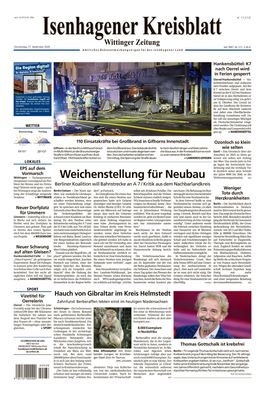 Isenhagener Kreisblatt vom Donnerstag, 17.09.2026