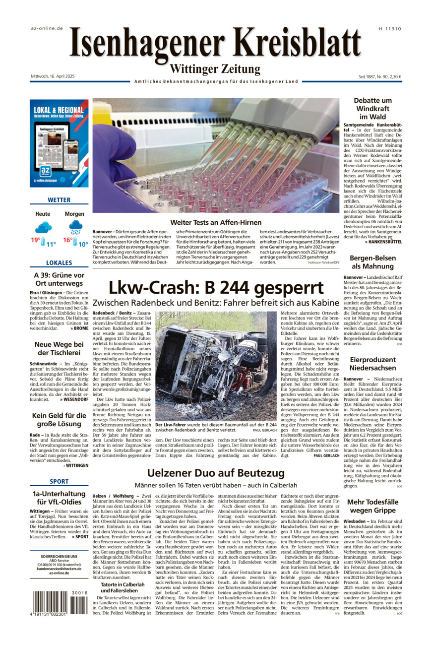 Isenhagener Kreisblatt vom Mittwoch, 16.04.2025