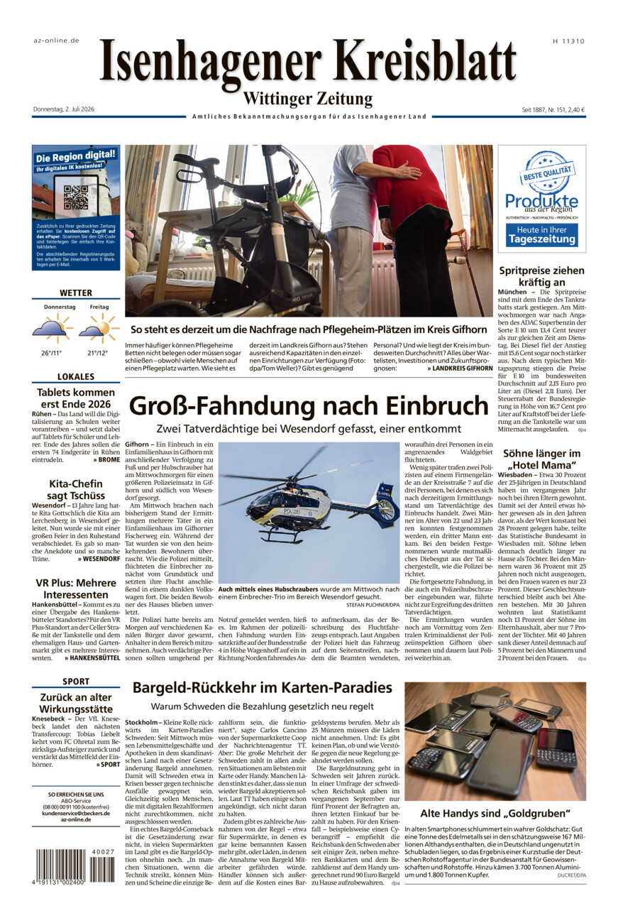 Isenhagener Kreisblatt vom Donnerstag, 02.07.2026
