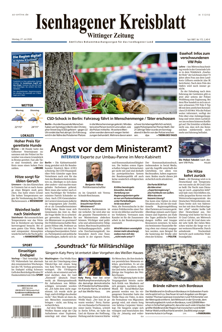 Isenhagener Kreisblatt vom Montag, 27.07.2026