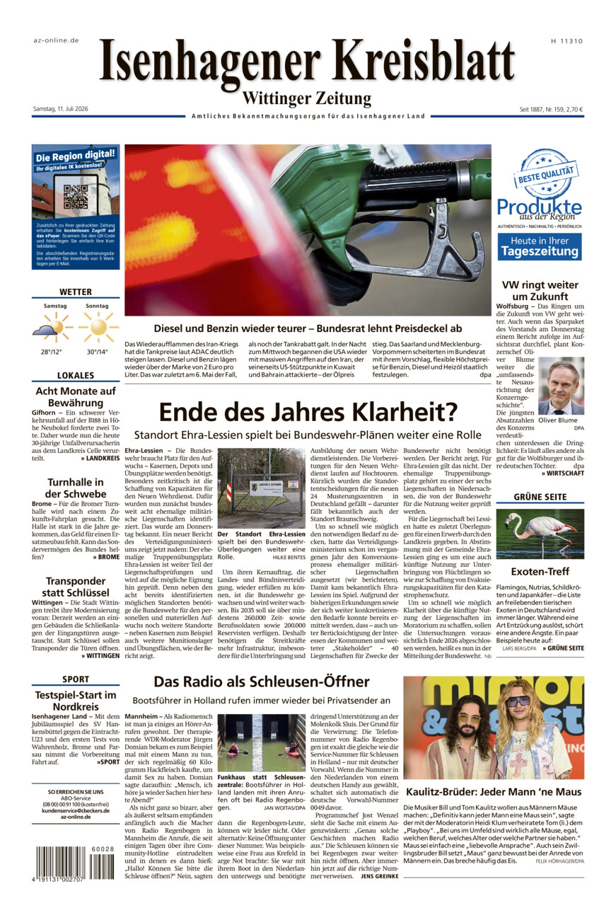 Isenhagener Kreisblatt vom Samstag, 11.07.2026