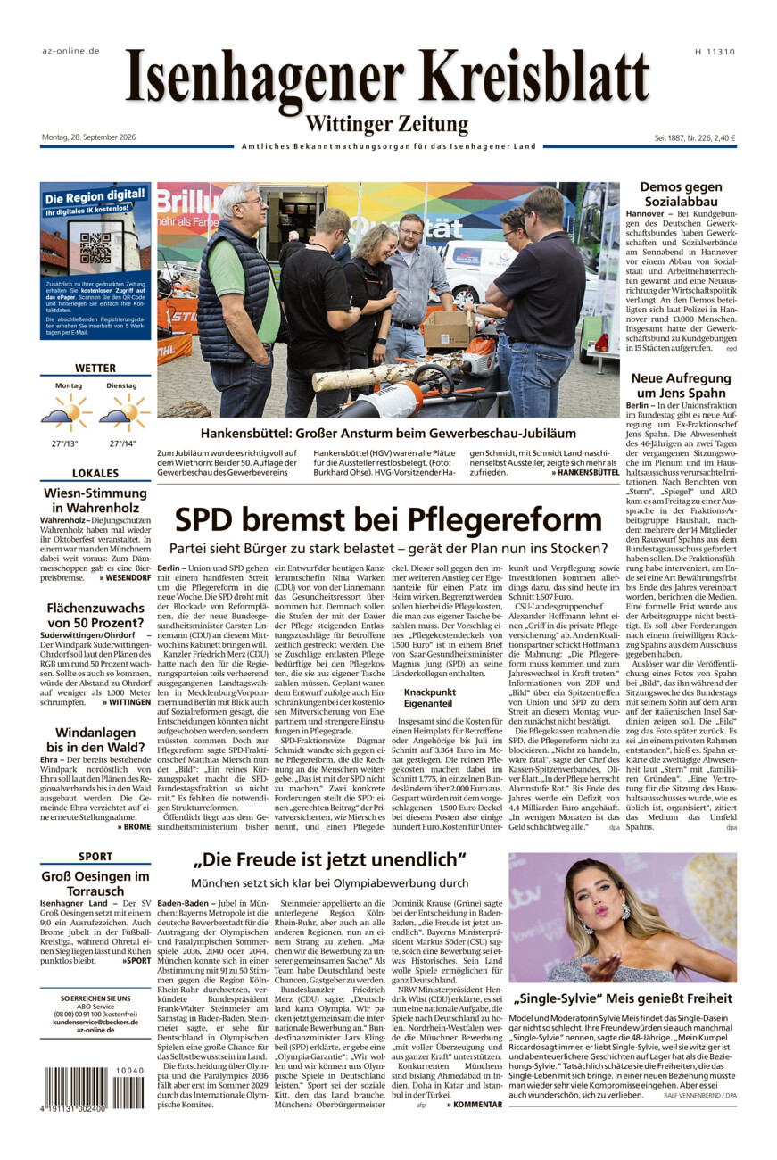 Isenhagener Kreisblatt vom Montag, 28.09.2026