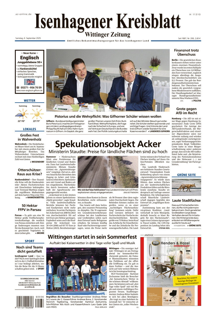 Isenhagener Kreisblatt vom Samstag, 06.09.2025