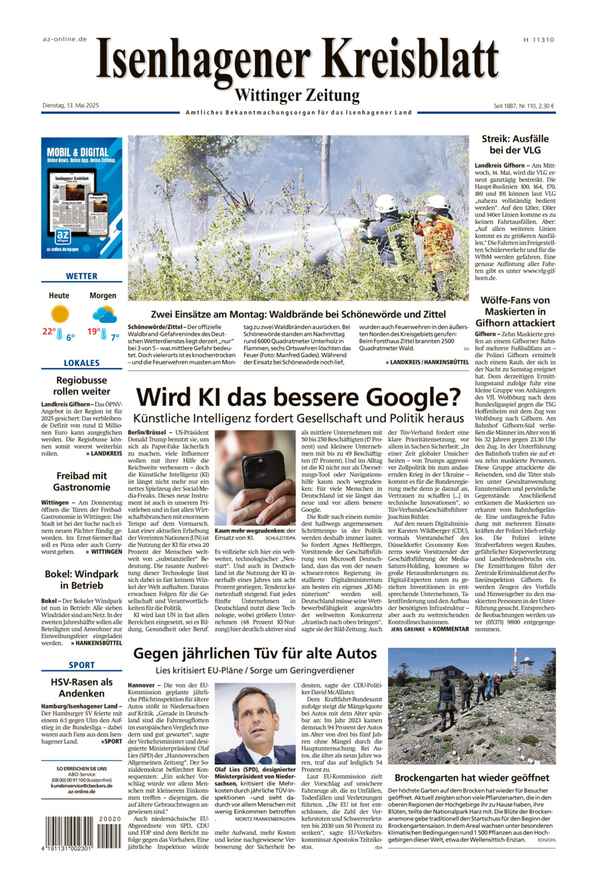 Isenhagener Kreisblatt vom Dienstag, 13.05.2025