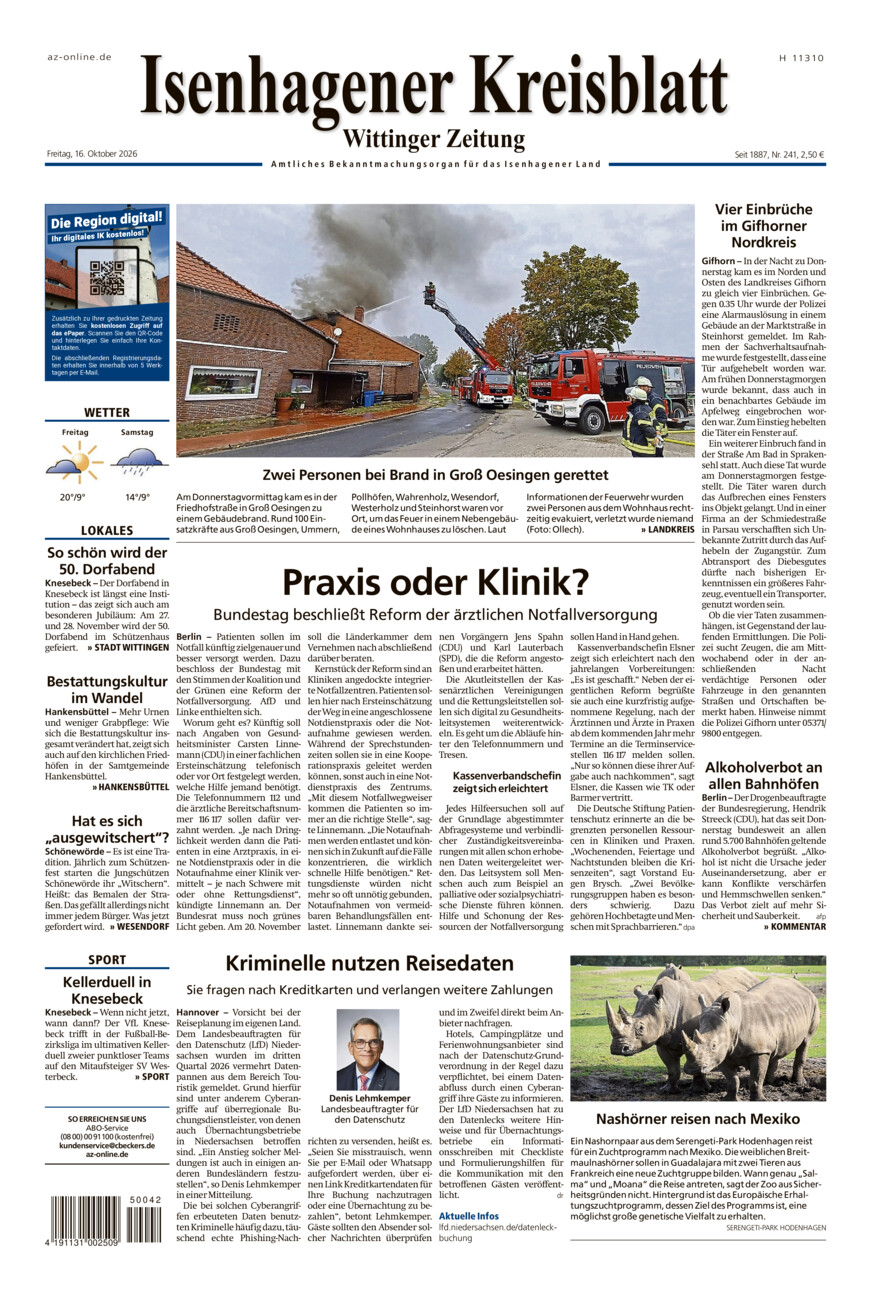 Isenhagener Kreisblatt vom Freitag, 16.10.2026