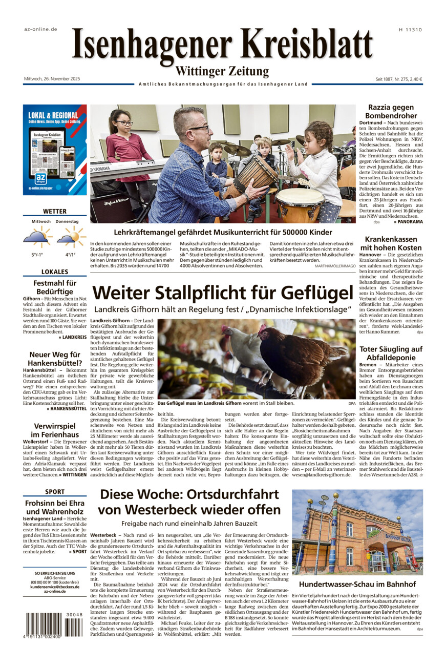 Isenhagener Kreisblatt vom Mittwoch, 26.11.2025