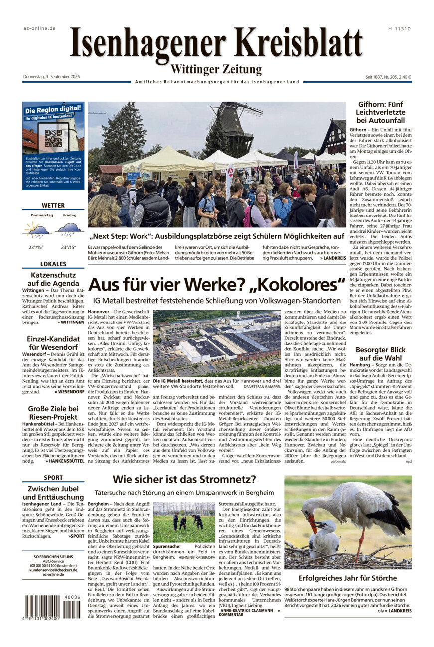 Isenhagener Kreisblatt vom Donnerstag, 03.09.2026
