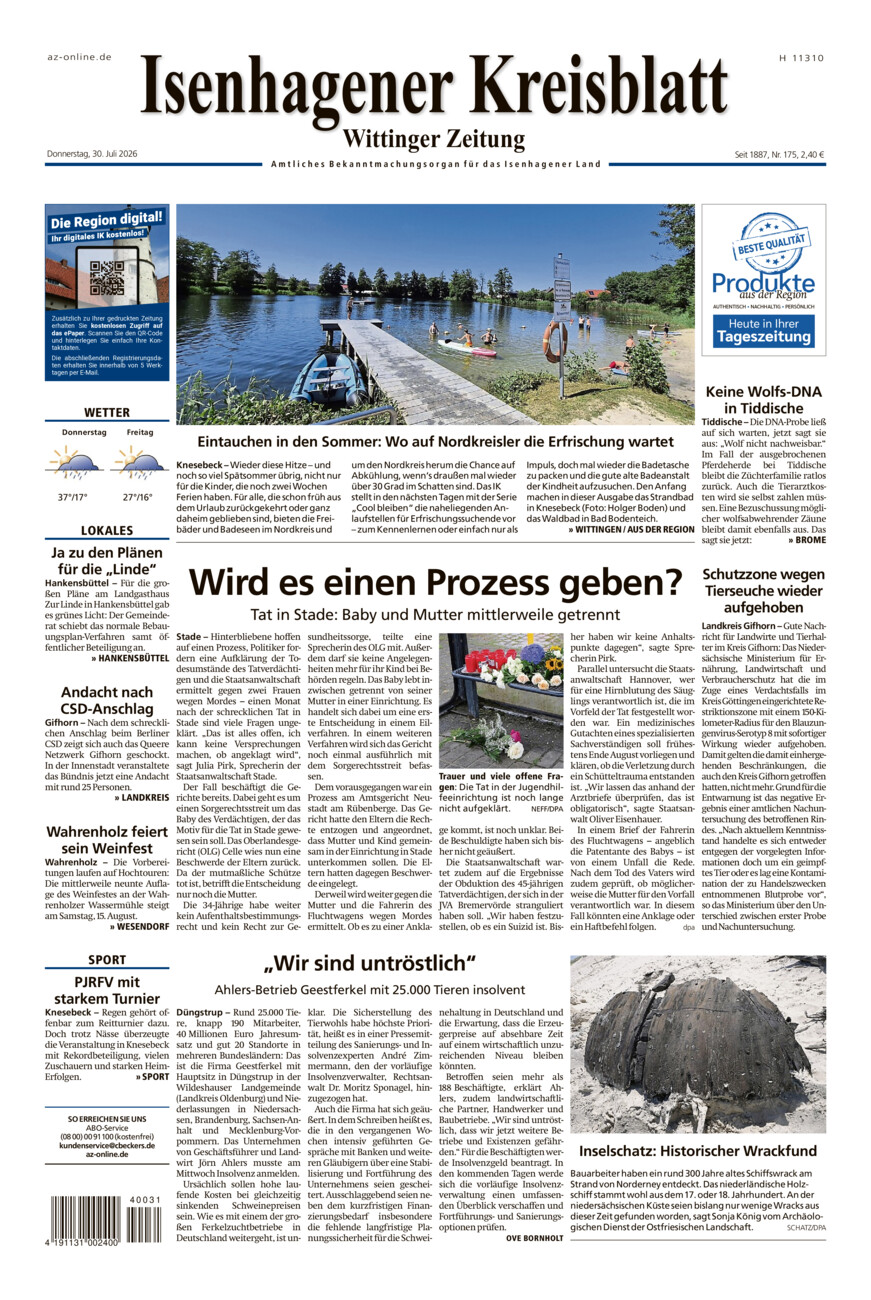 Isenhagener Kreisblatt vom Donnerstag, 30.07.2026