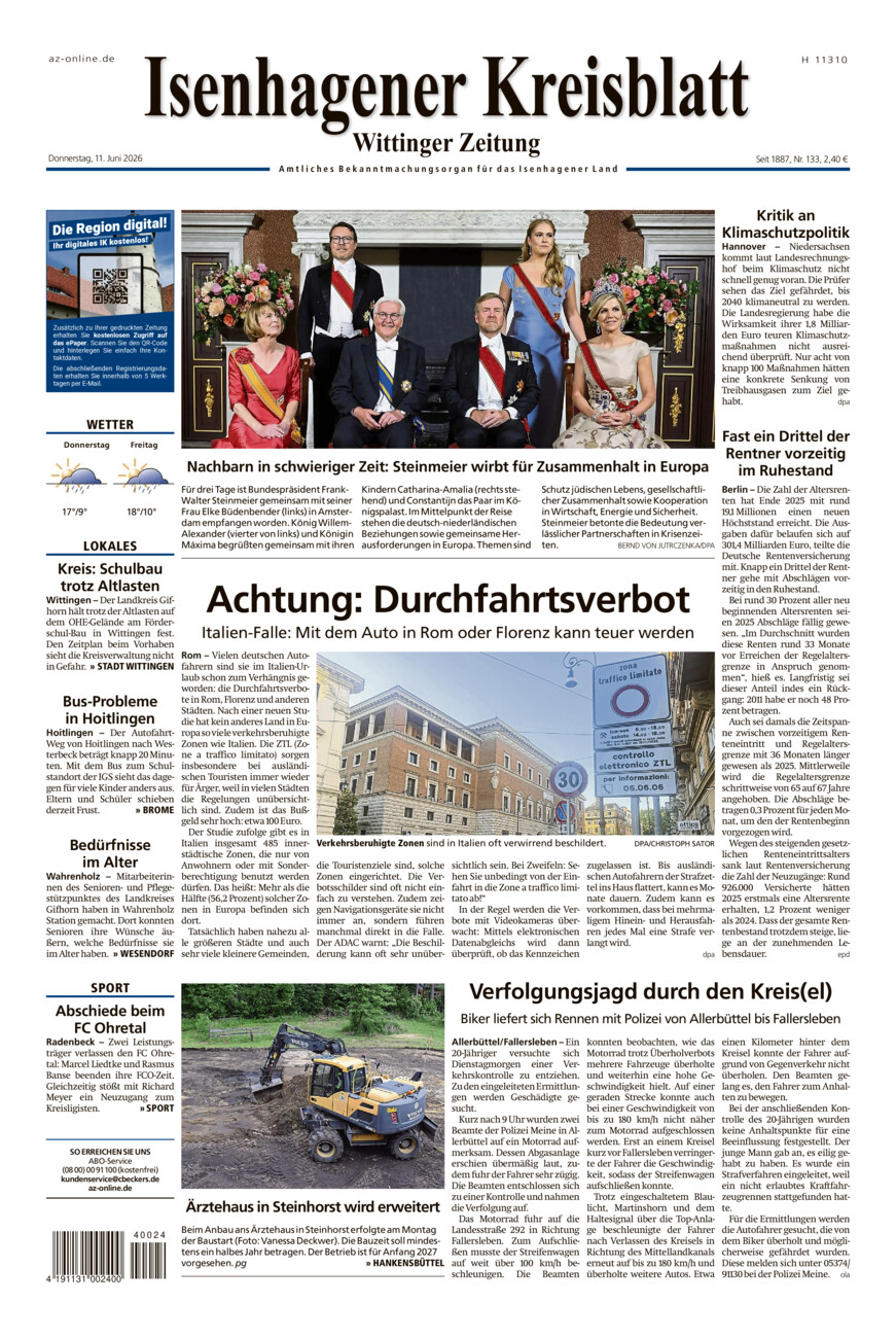 Isenhagener Kreisblatt vom Donnerstag, 11.06.2026