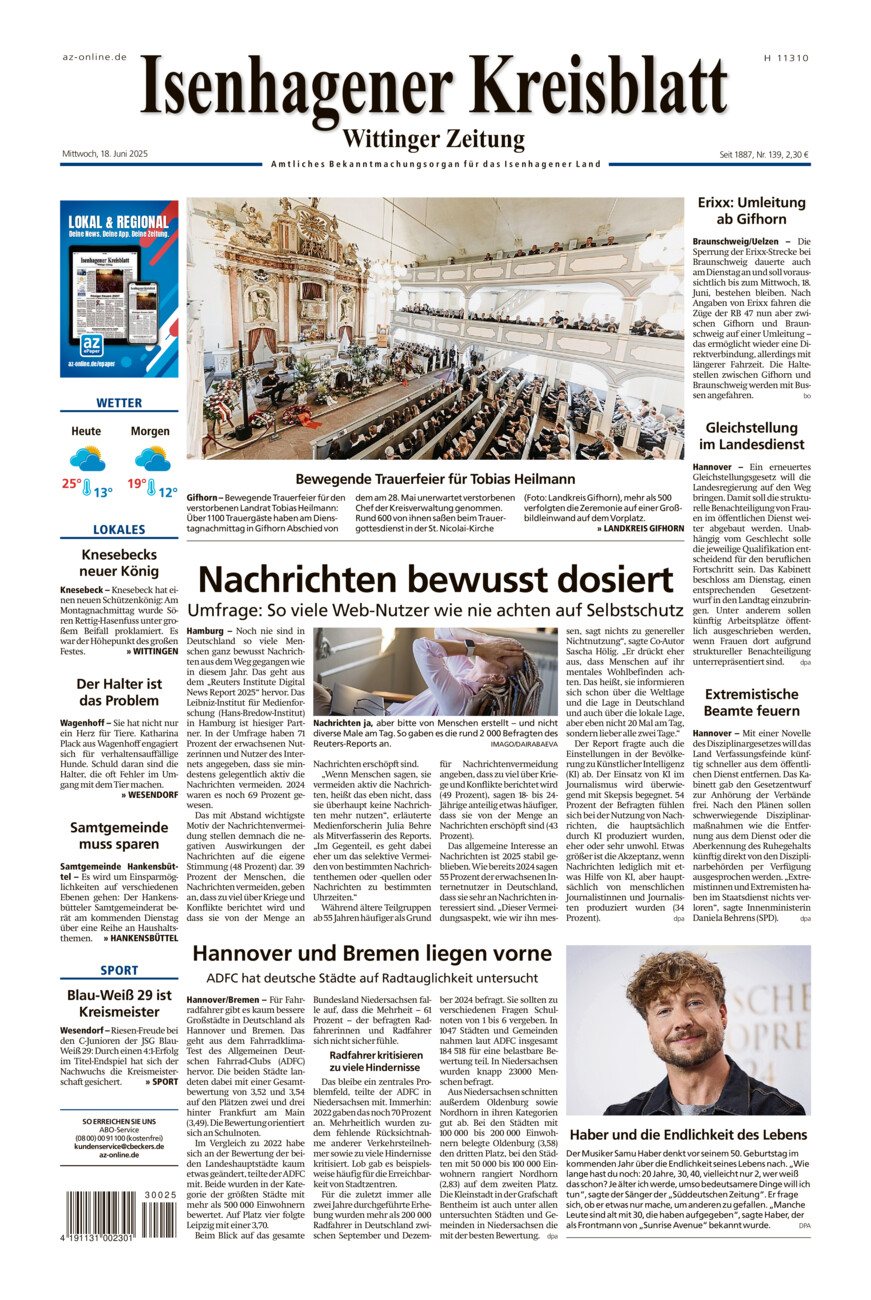 Isenhagener Kreisblatt vom Mittwoch, 18.06.2025