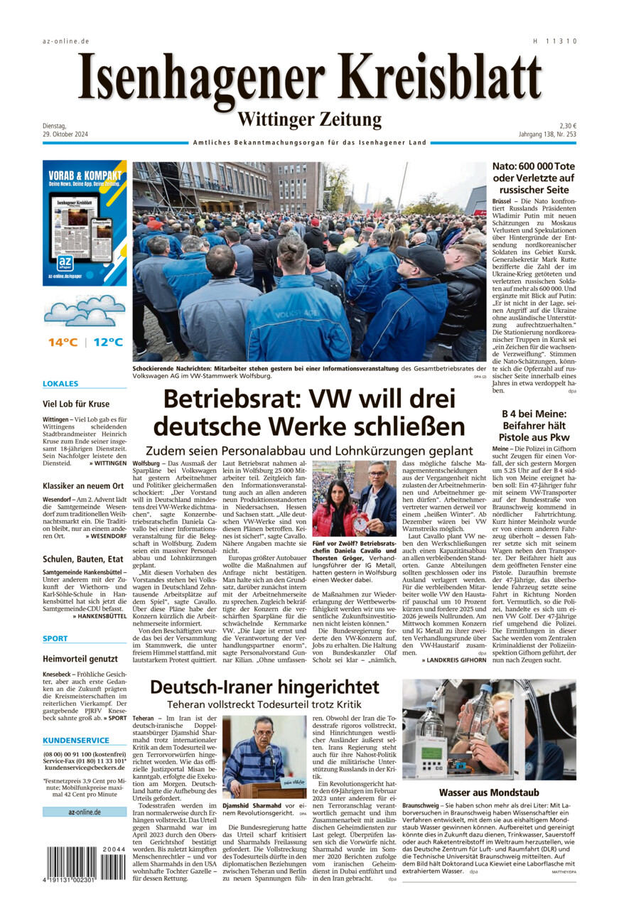 Isenhagener Kreisblatt vom Dienstag, 29.10.2024