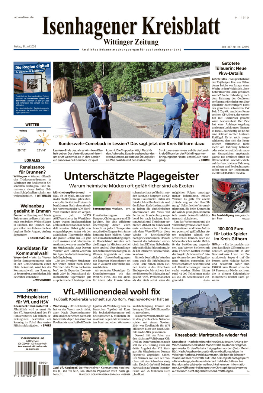 Isenhagener Kreisblatt vom Freitag, 31.07.2026