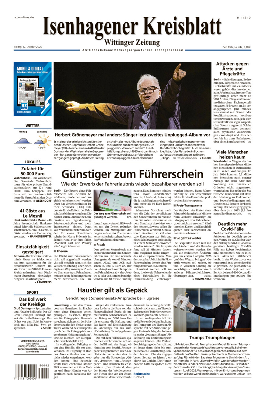 Isenhagener Kreisblatt vom Freitag, 17.10.2025